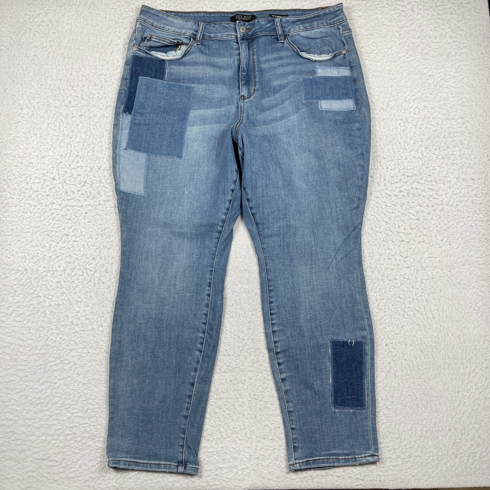 Judy Blue Jeans Womens 22W Blue Boyfriend Patchwork Denim Boho Streetwear
